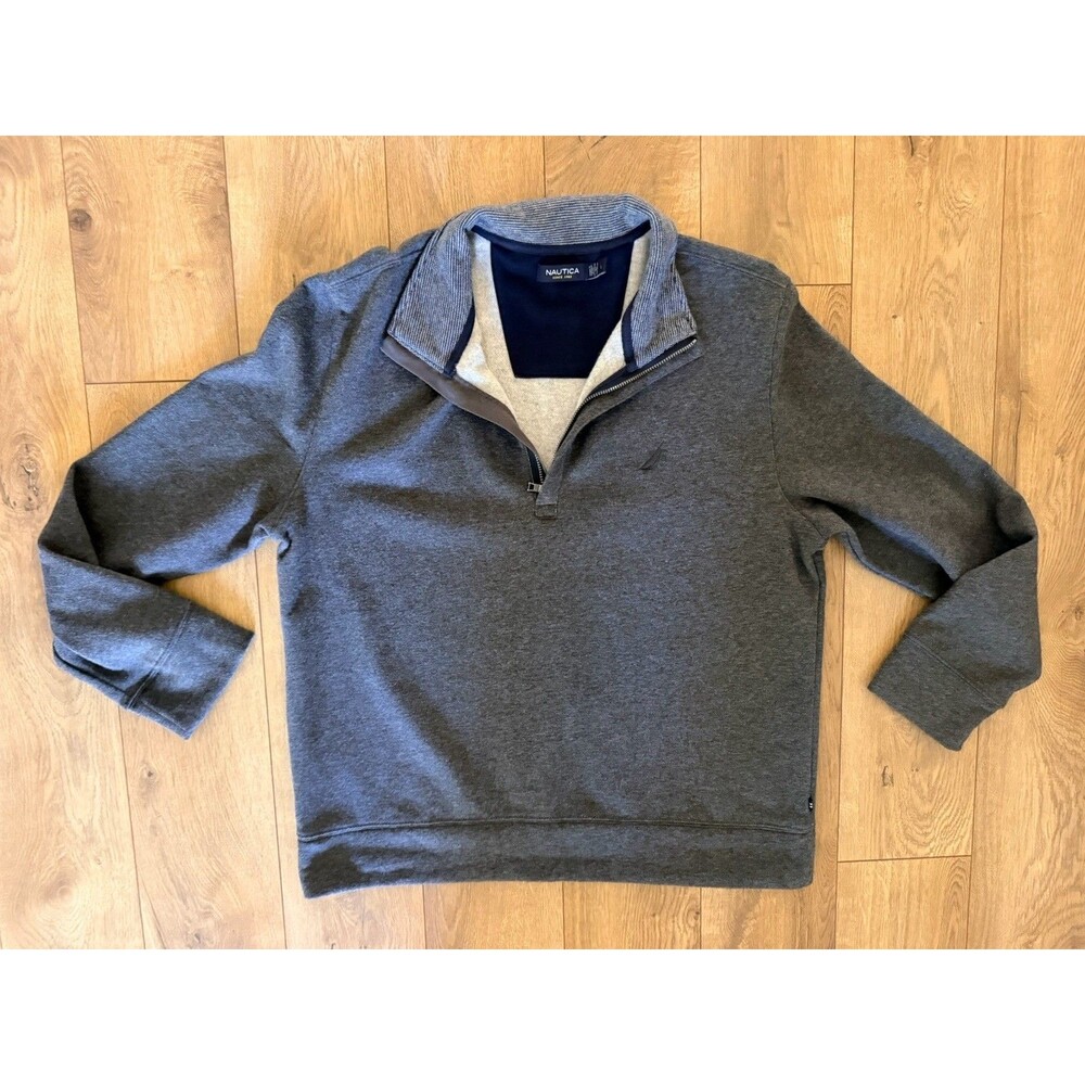 Men’s NAUTICA Size Large Sweater Fleece 1/4 Zip Pullover Dark Gray